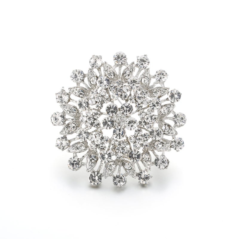 EVER FAITH Austrian Crystal Wedding Prom Accessories Elegant 2.5 Inch Large Corsage Pin Flower Leaf Bridal Brooch for Women Bride Clear - Image 1